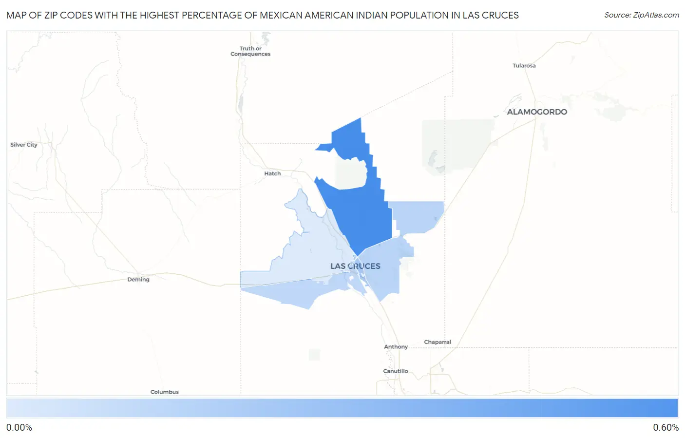 Zip Codes with the Highest Percentage of Mexican American Indian Population in Las Cruces Map