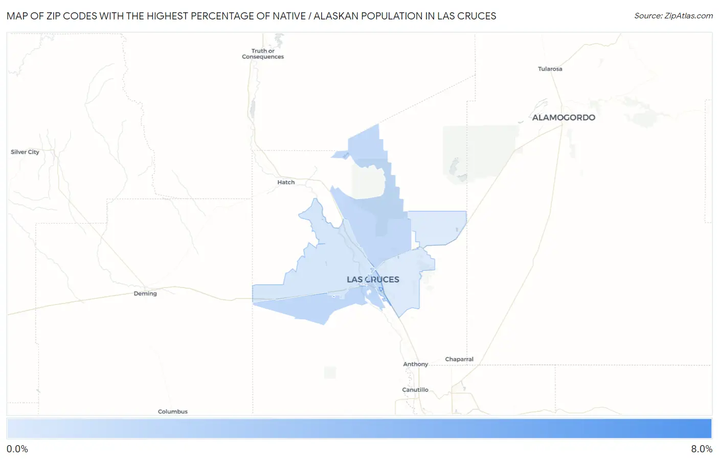 Zip Codes with the Highest Percentage of Native / Alaskan Population in Las Cruces Map