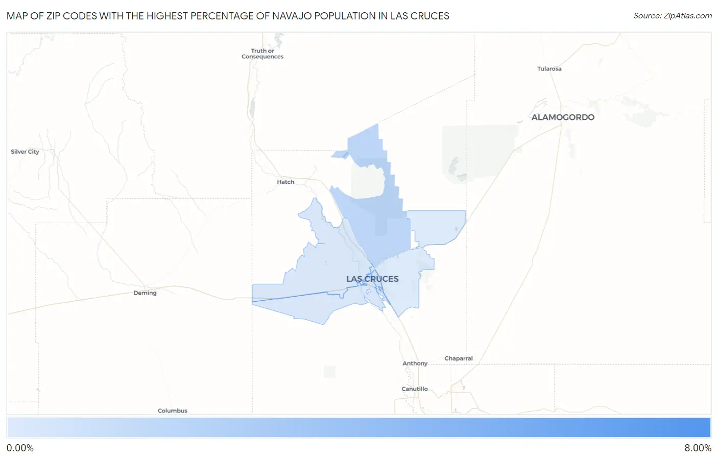 Zip Codes with the Highest Percentage of Navajo Population in Las Cruces Map