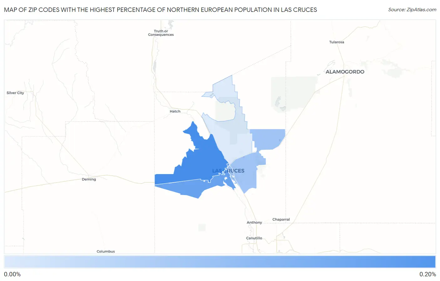 Zip Codes with the Highest Percentage of Northern European Population in Las Cruces Map