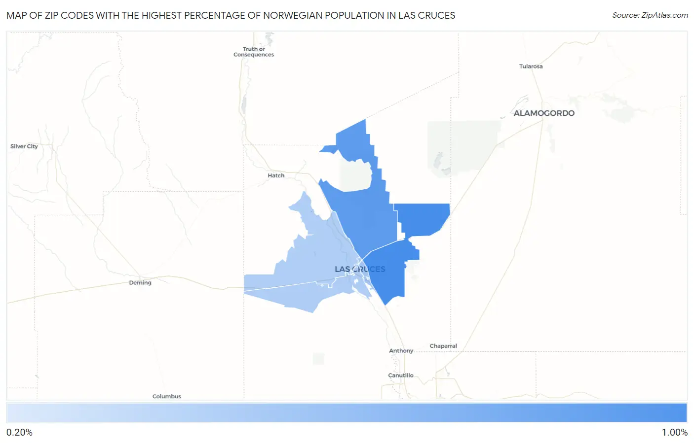 Zip Codes with the Highest Percentage of Norwegian Population in Las Cruces Map