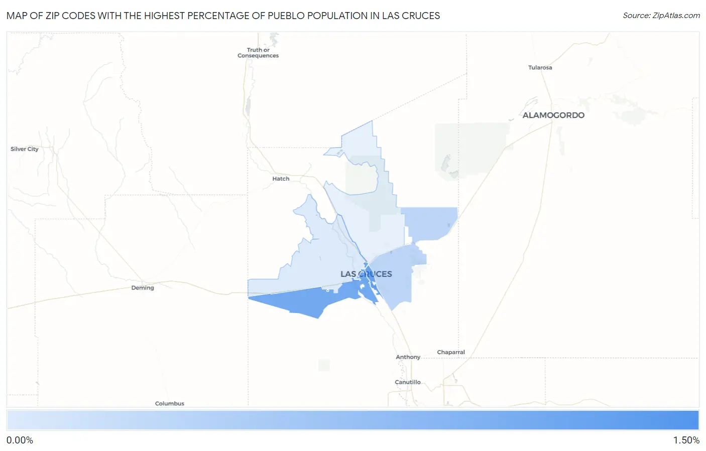 Zip Codes with the Highest Percentage of Pueblo Population in Las Cruces Map