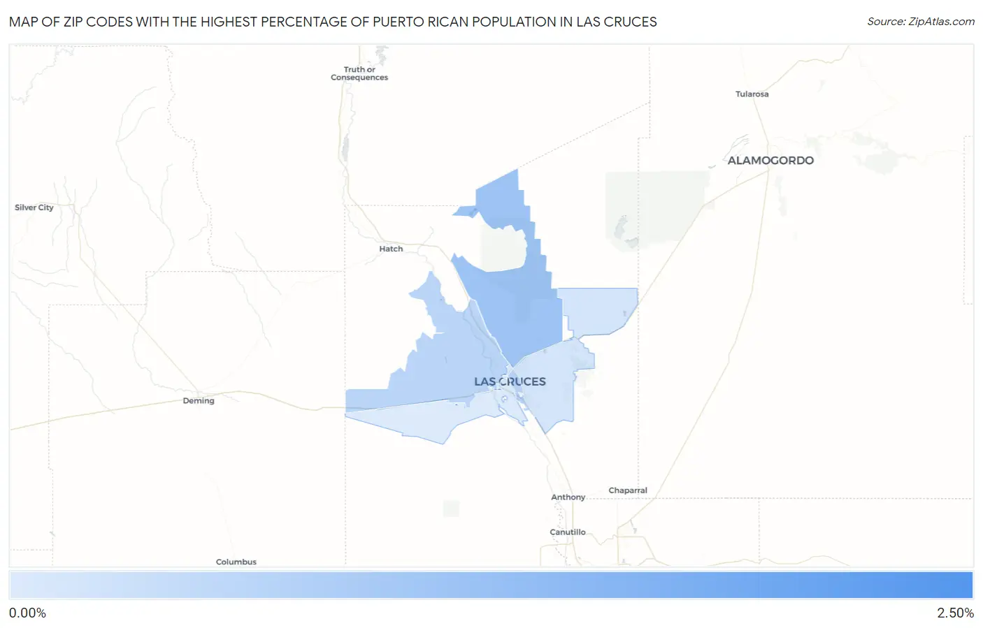 Zip Codes with the Highest Percentage of Puerto Rican Population in Las Cruces Map