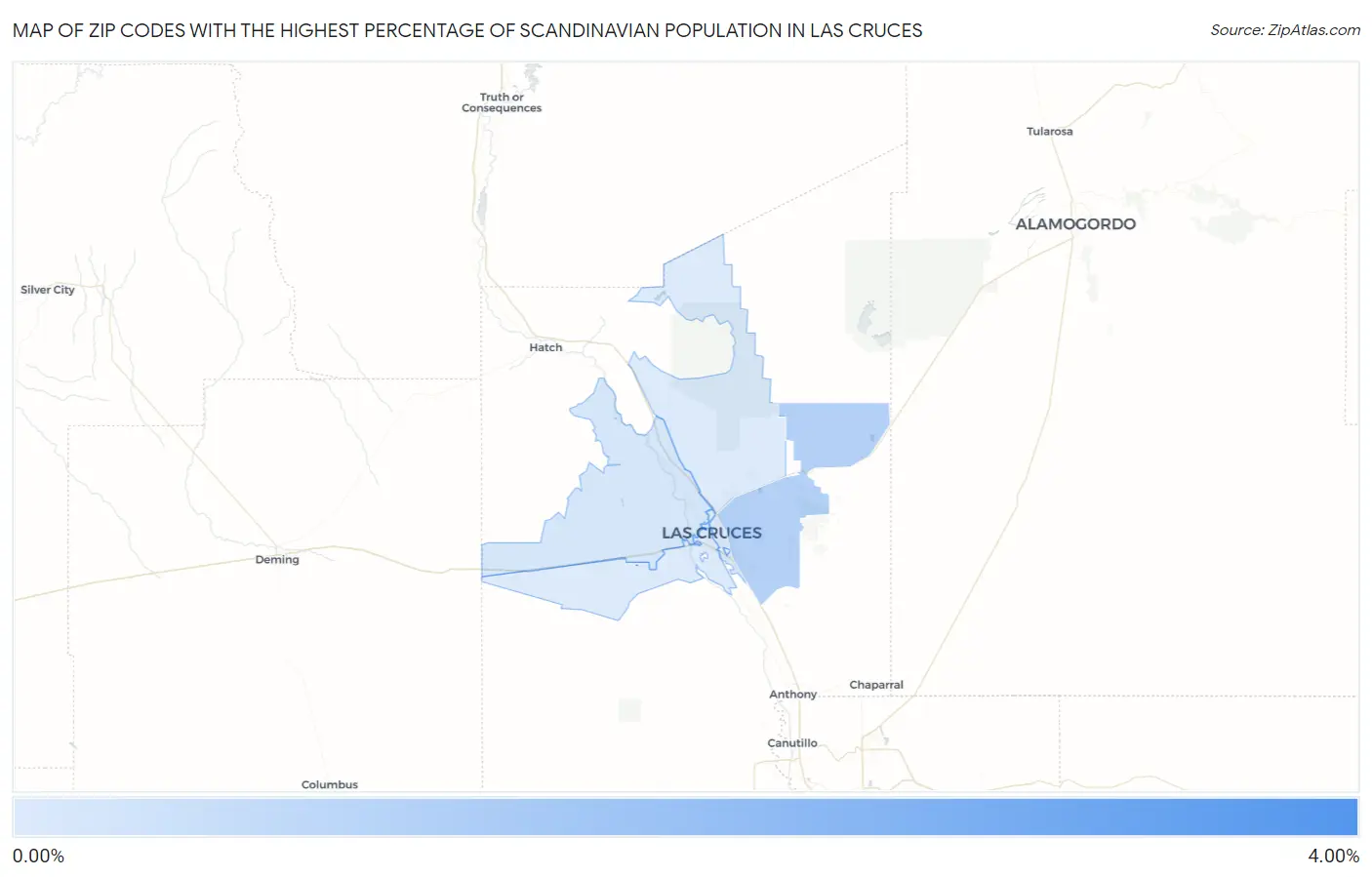 Zip Codes with the Highest Percentage of Scandinavian Population in Las Cruces Map