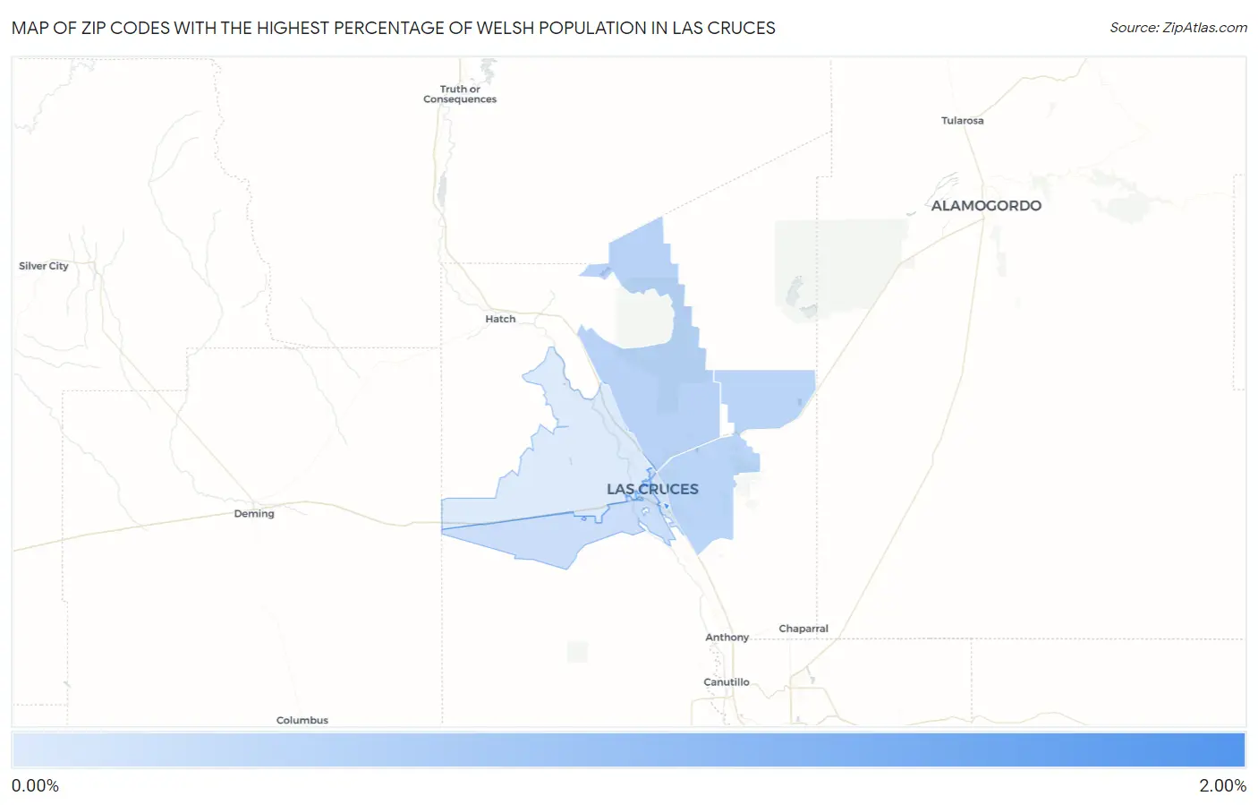 Zip Codes with the Highest Percentage of Welsh Population in Las Cruces Map