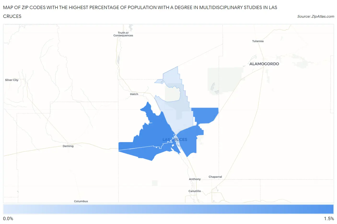 Zip Codes with the Highest Percentage of Population with a Degree in Multidisciplinary Studies in Las Cruces Map