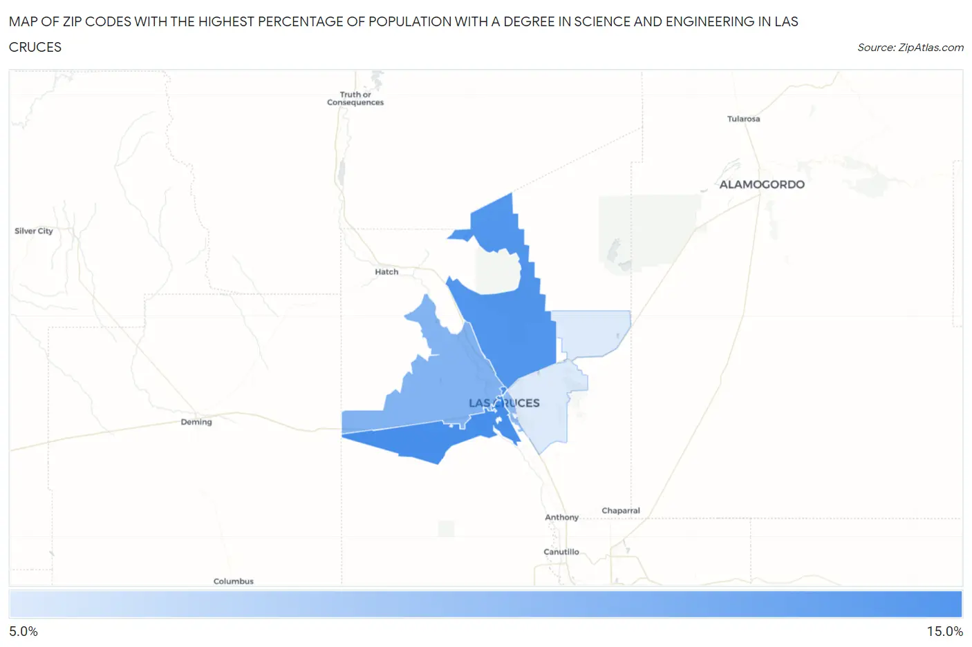 Zip Codes with the Highest Percentage of Population with a Degree in Science and Engineering in Las Cruces Map