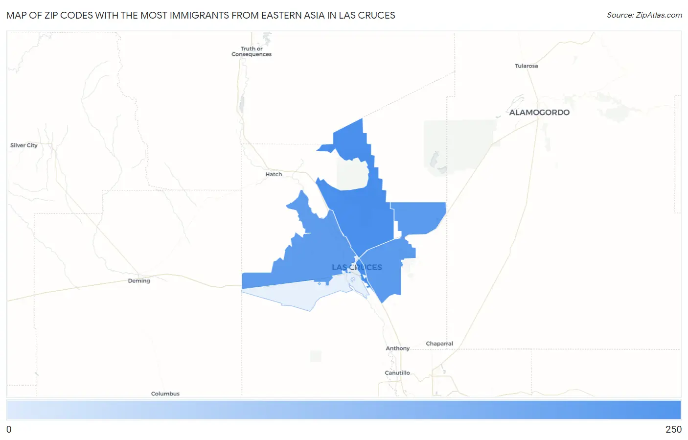 Zip Codes with the Most Immigrants from Eastern Asia in Las Cruces Map