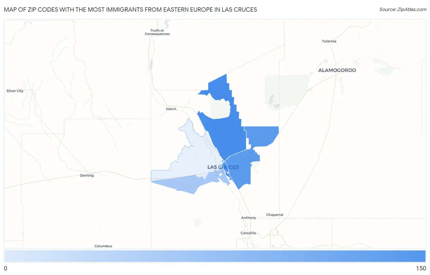 Zip Codes with the Most Immigrants from Eastern Europe in Las Cruces Map