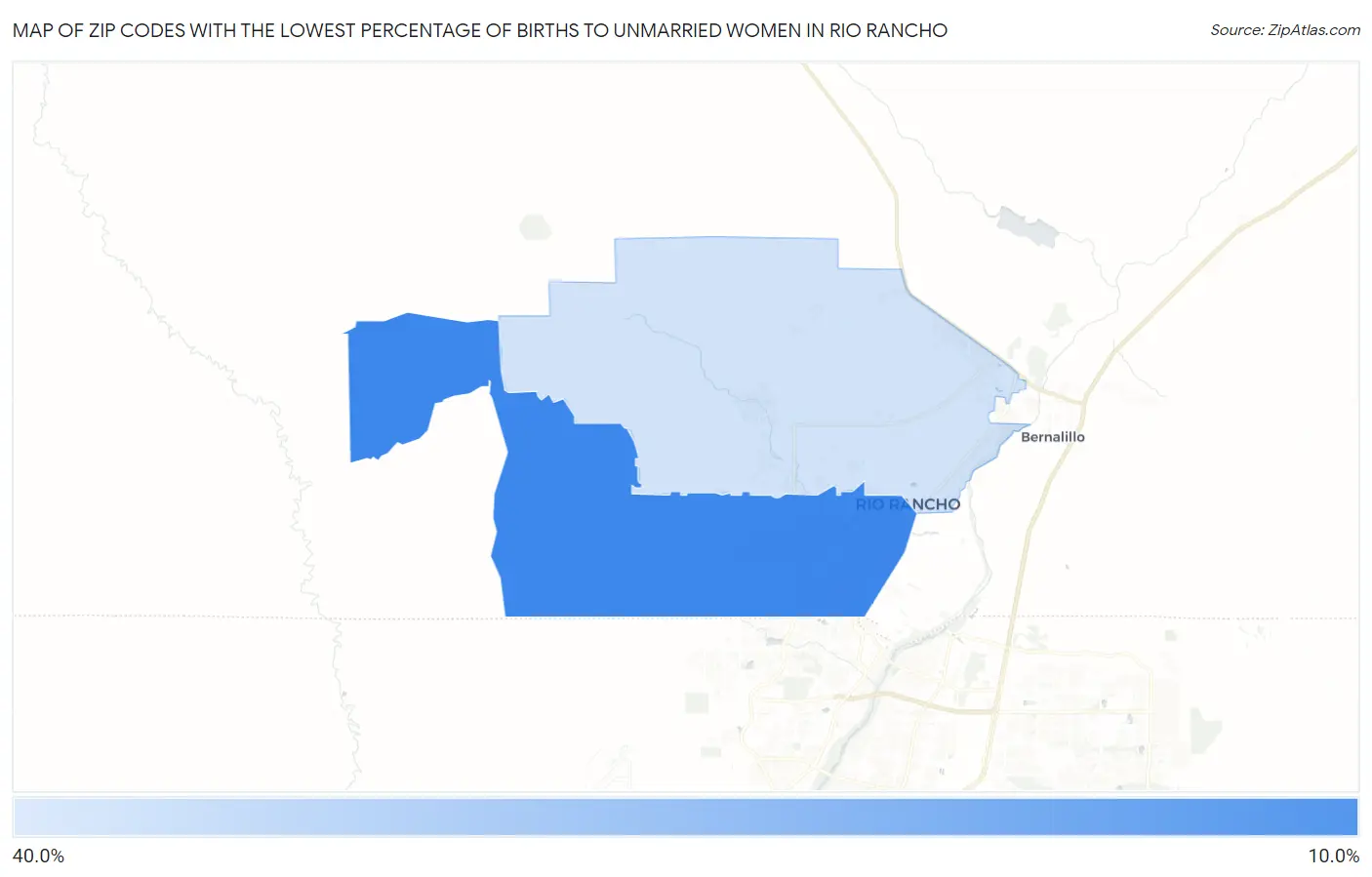 Zip Codes with the Lowest Percentage of Births to Unmarried Women in Rio Rancho Map