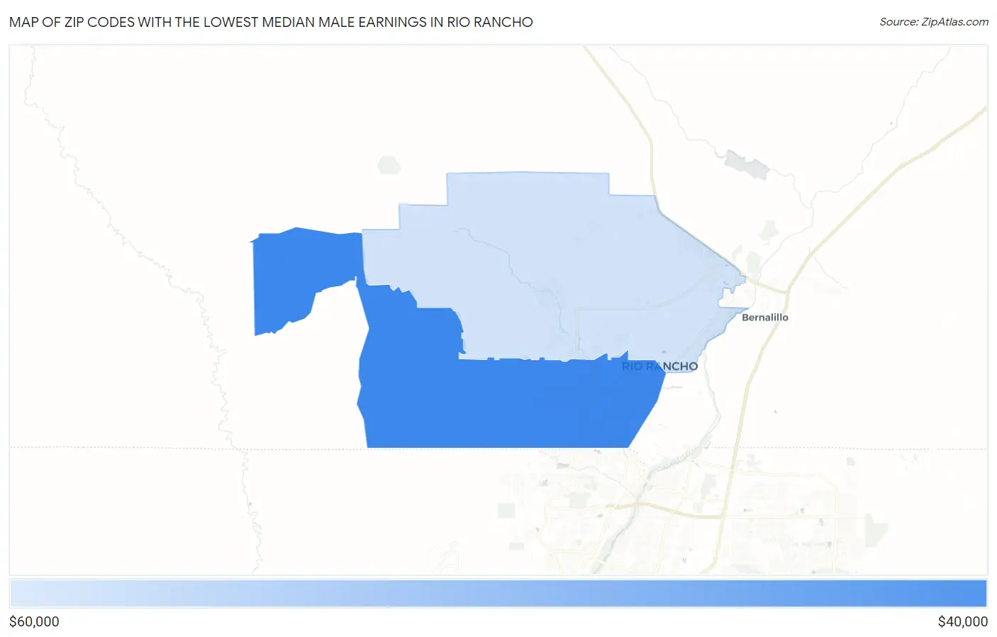 Zip Codes with the Lowest Median Male Earnings in Rio Rancho Map