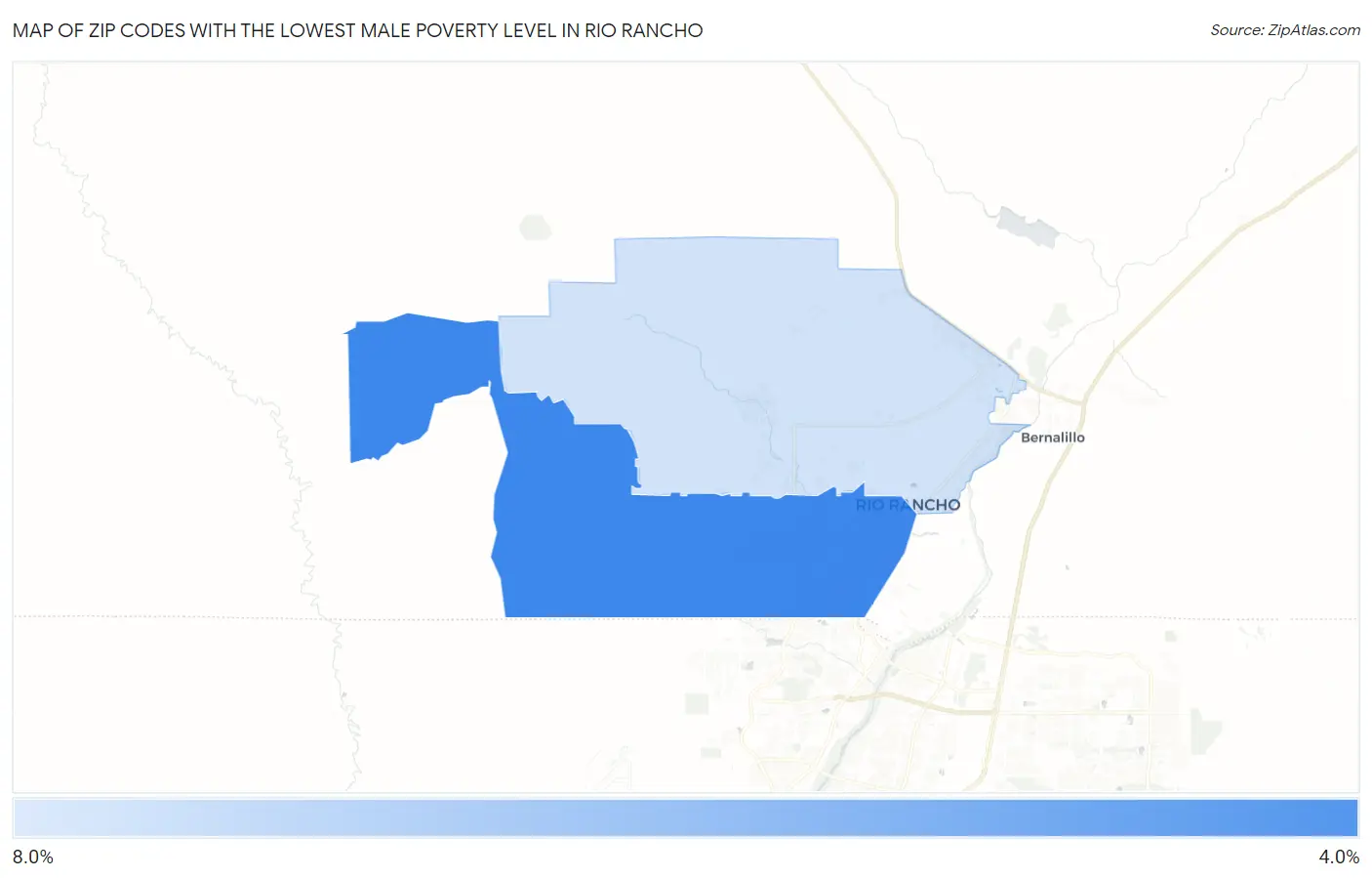 Zip Codes with the Lowest Male Poverty Level in Rio Rancho Map
