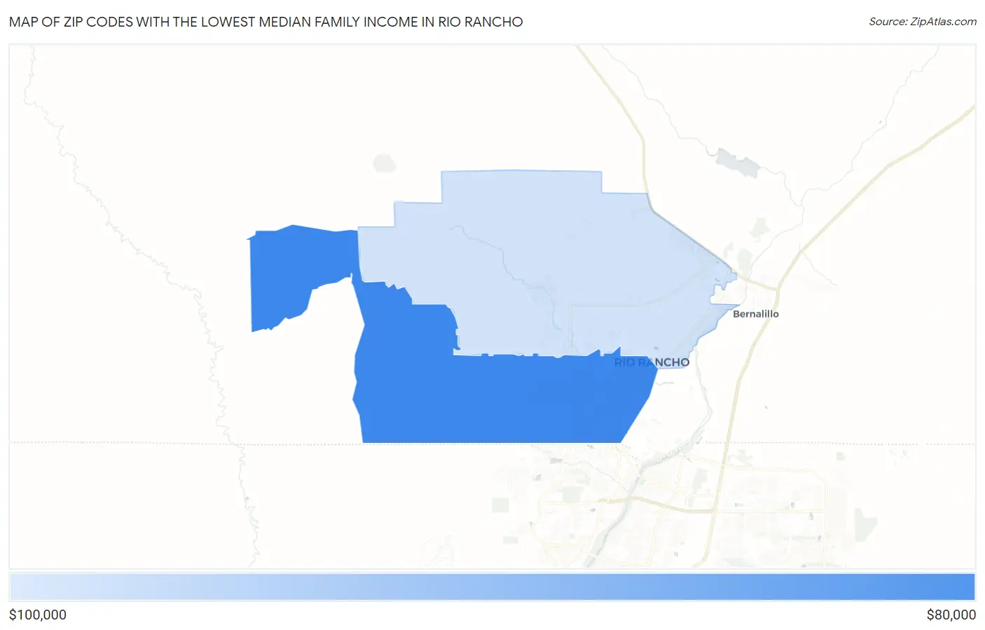 Zip Codes with the Lowest Median Family Income in Rio Rancho Map