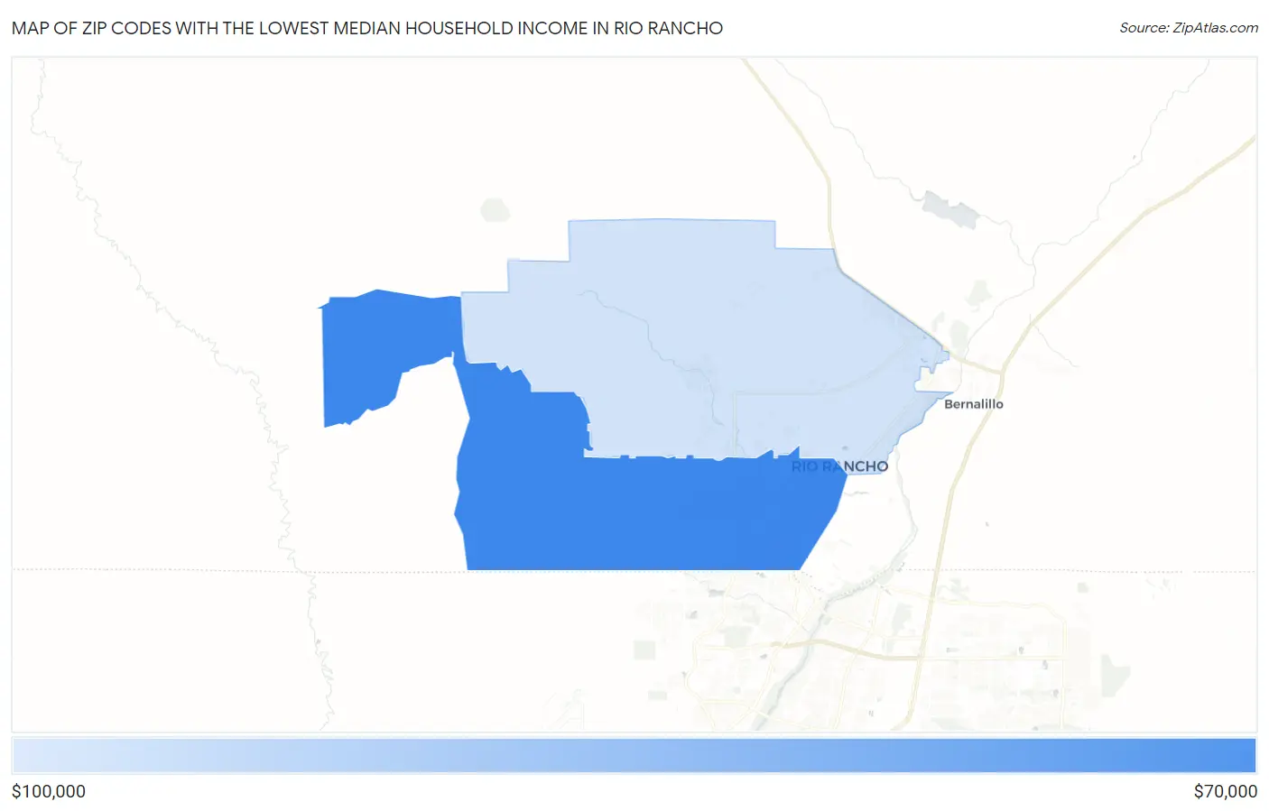 Zip Codes with the Lowest Median Household Income in Rio Rancho Map