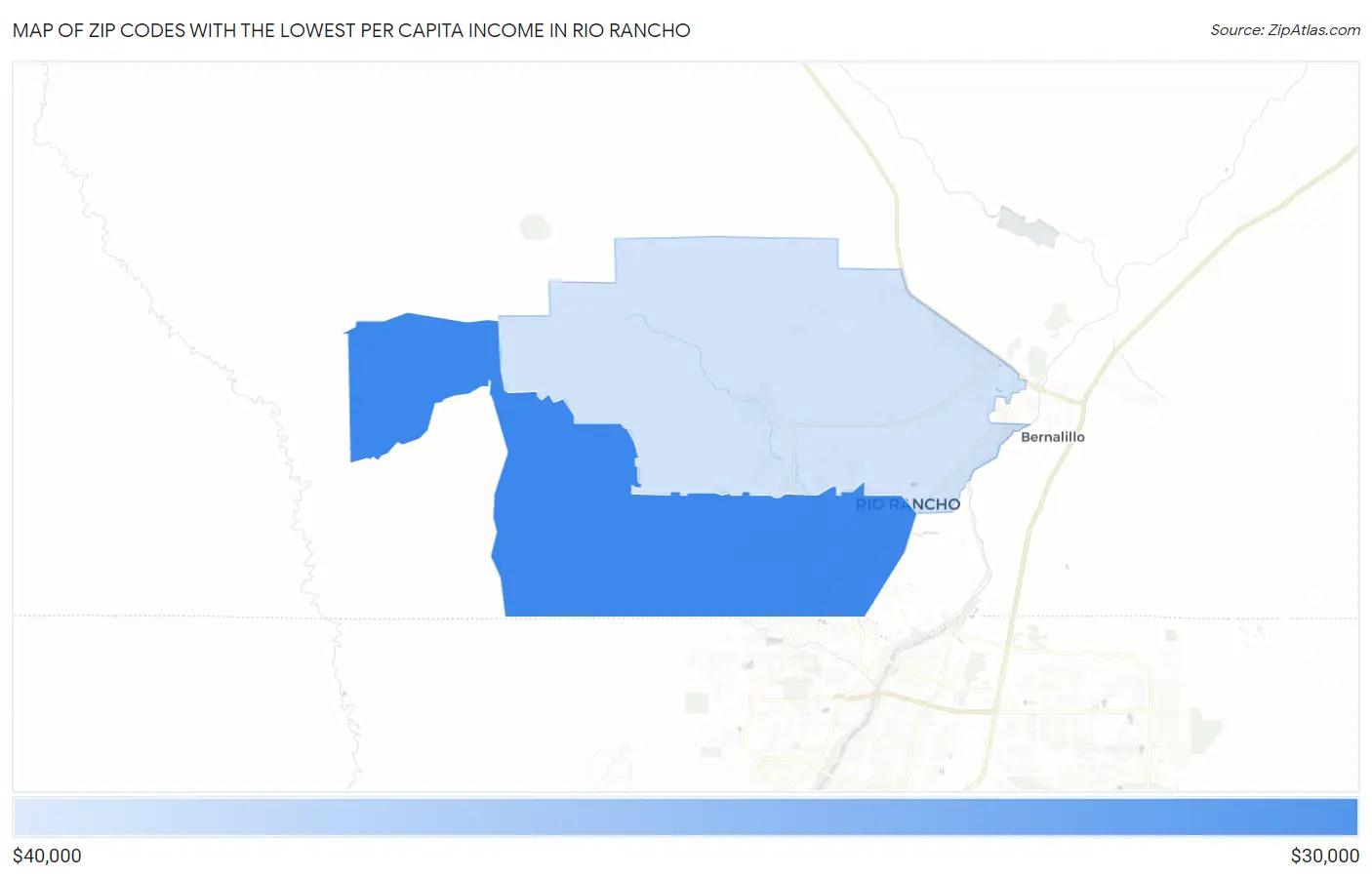 Zip Codes with the Lowest Per Capita Income in Rio Rancho Map