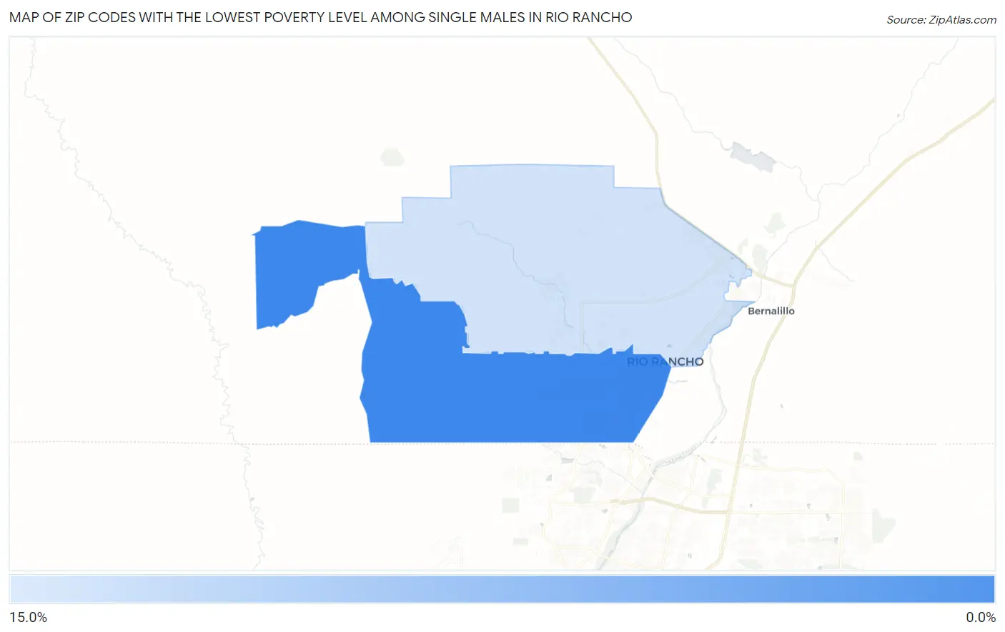 Zip Codes with the Lowest Poverty Level Among Single Males in Rio Rancho Map