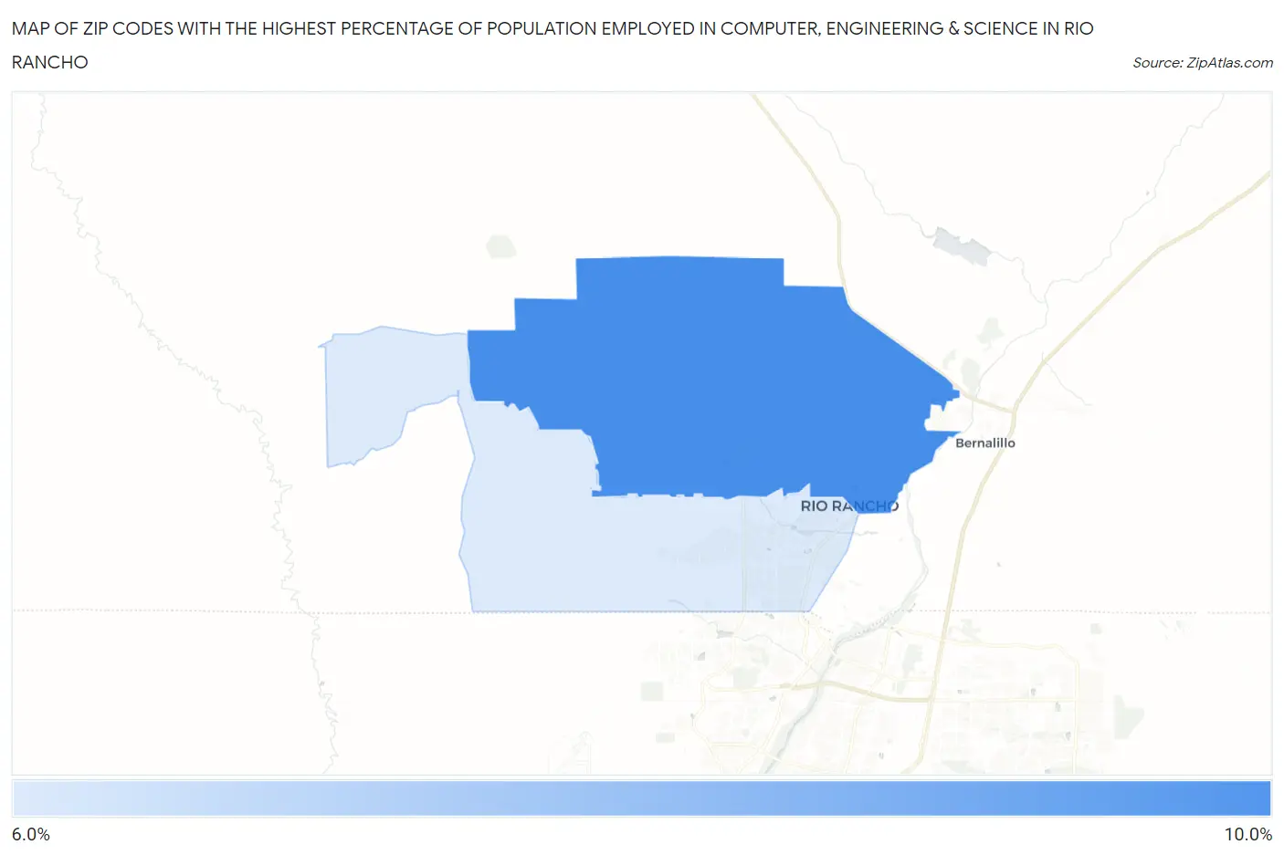 Zip Codes with the Highest Percentage of Population Employed in Computer, Engineering & Science in Rio Rancho Map