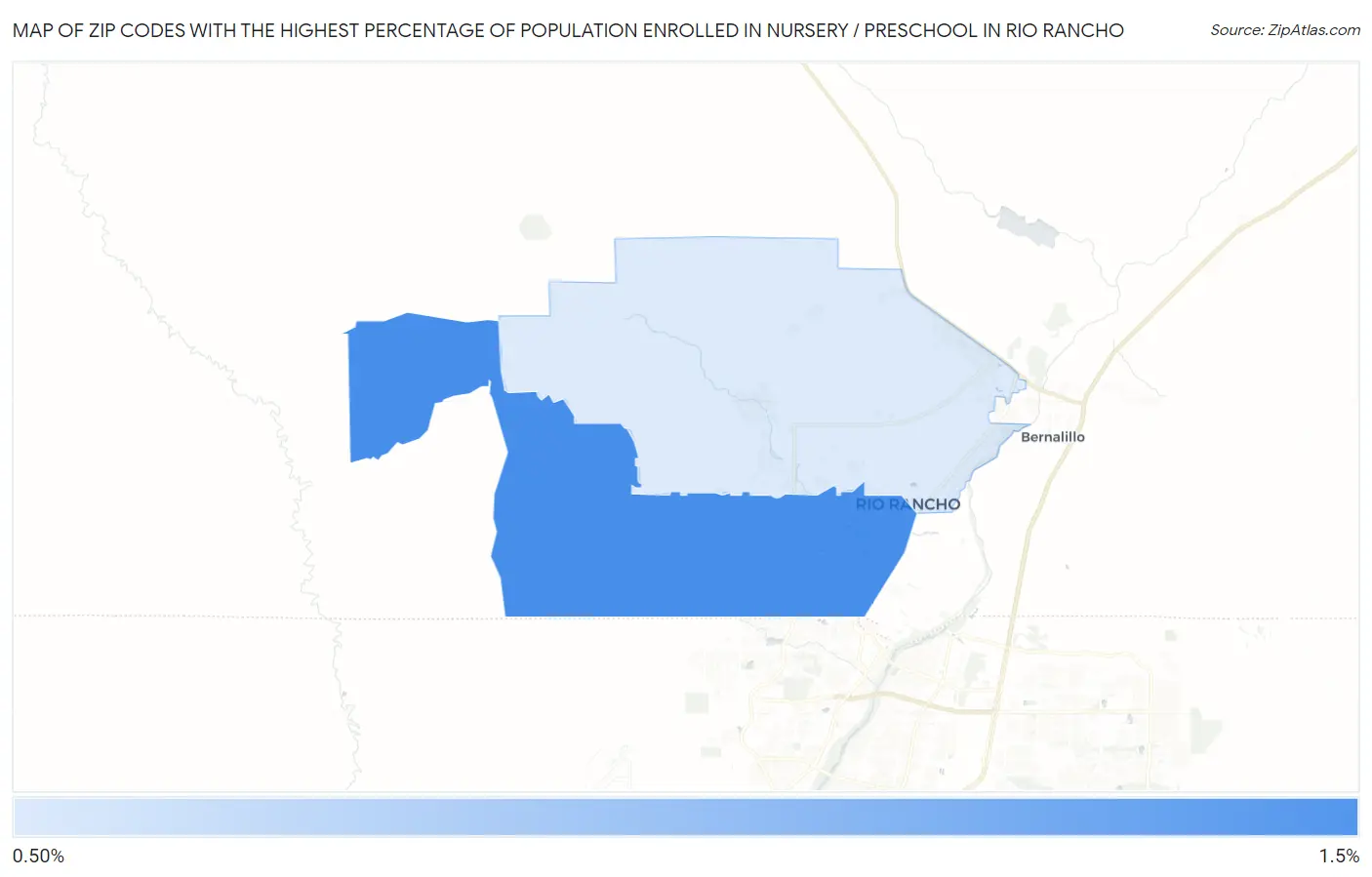 Zip Codes with the Highest Percentage of Population Enrolled in Nursery / Preschool in Rio Rancho Map
