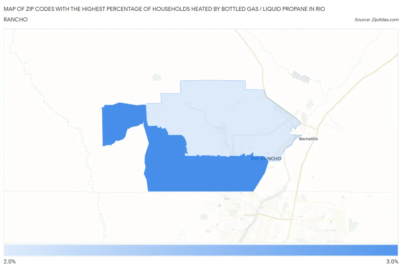 Zip Codes with the Highest Percentage of Households Heated by Bottled Gas / Liquid Propane in Rio Rancho Map