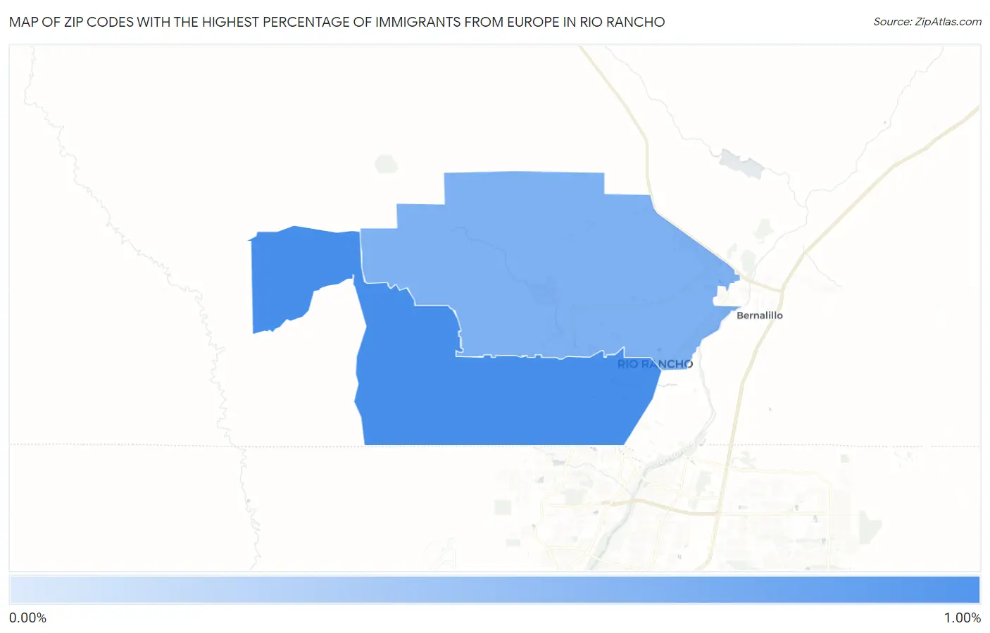 Zip Codes with the Highest Percentage of Immigrants from Europe in Rio Rancho Map