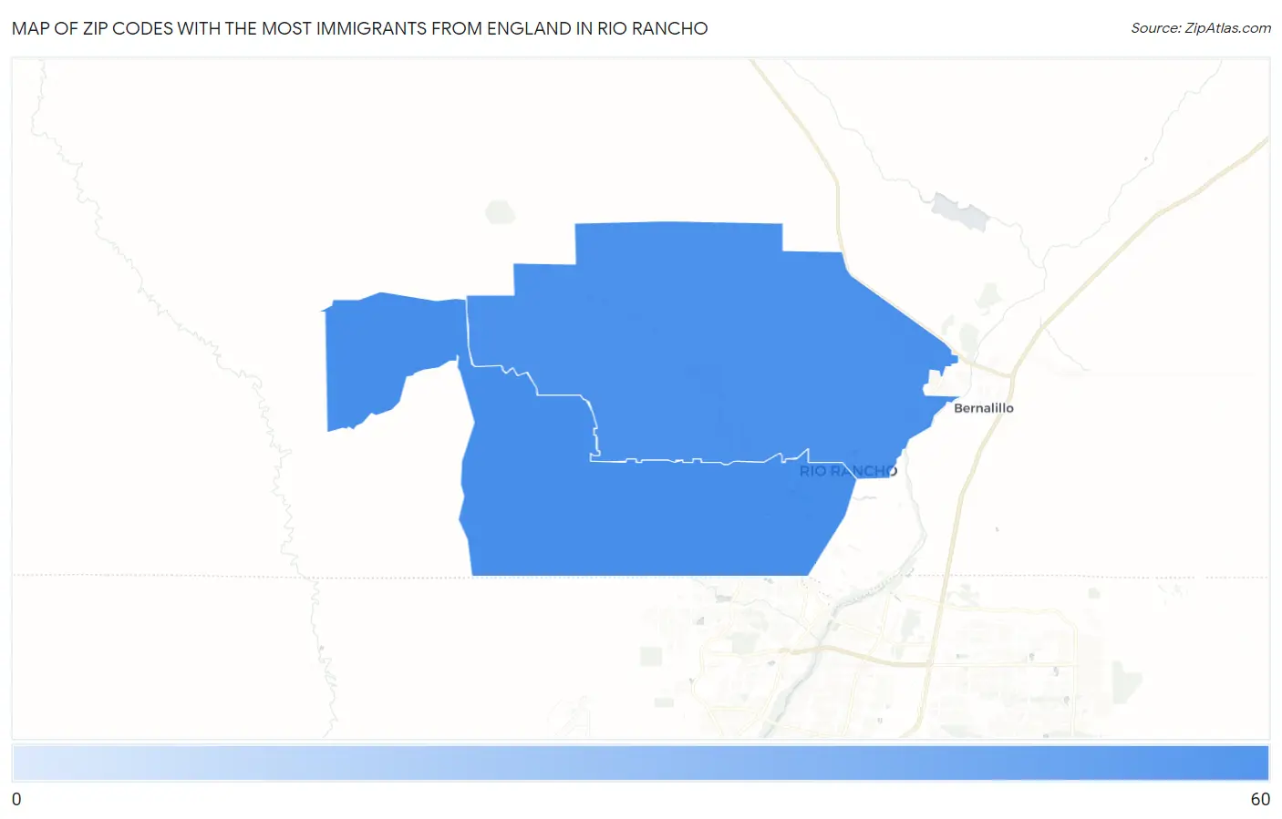 Zip Codes with the Most Immigrants from England in Rio Rancho Map