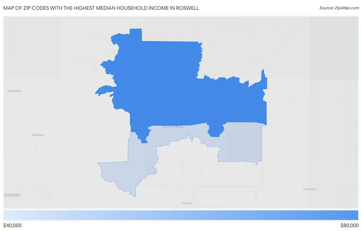 Zip Codes with the Highest Median Household Income in Roswell Map