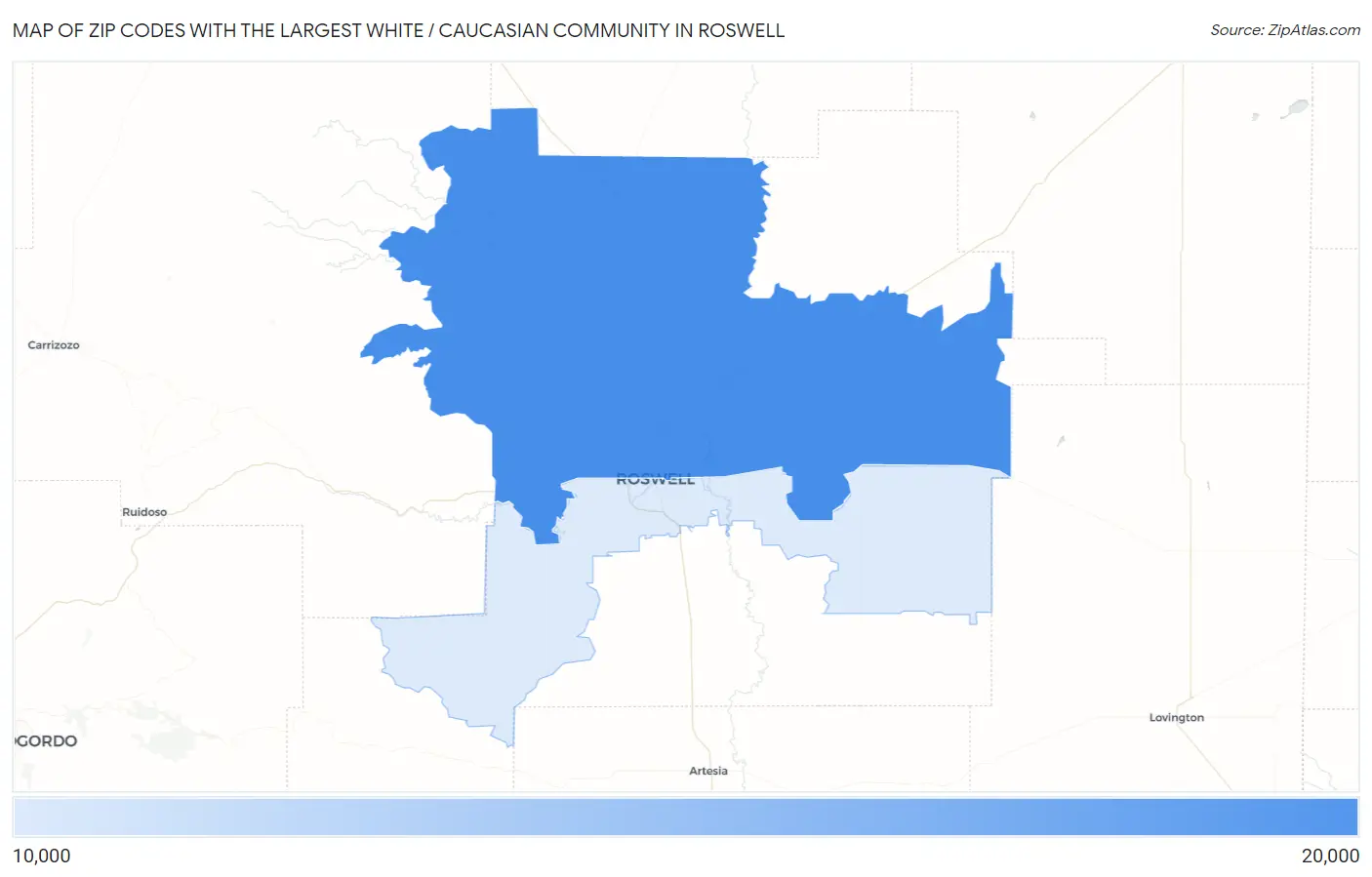 Zip Codes with the Largest White / Caucasian Community in Roswell Map