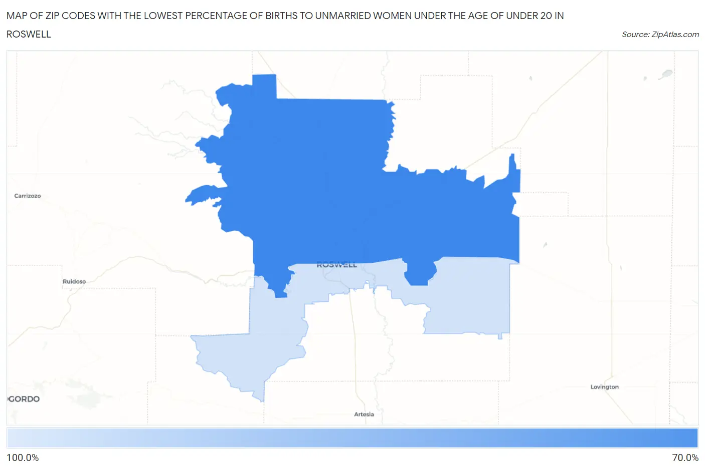 Zip Codes with the Lowest Percentage of Births to Unmarried Women under the Age of under 20 in Roswell Map