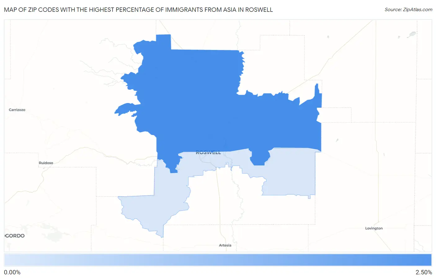 Zip Codes with the Highest Percentage of Immigrants from Asia in Roswell Map