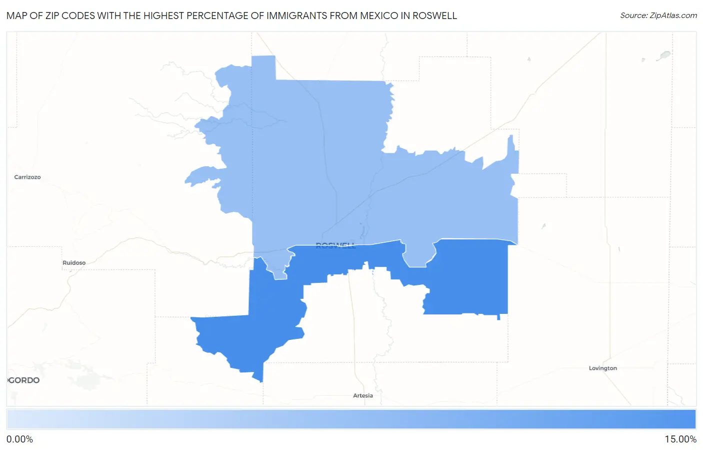 Zip Codes with the Highest Percentage of Immigrants from Mexico in Roswell Map
