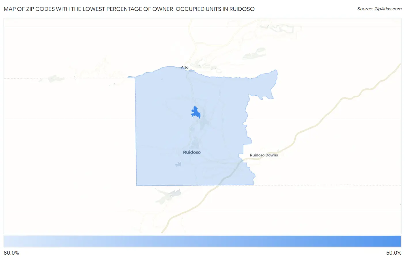 Zip Codes with the Lowest Percentage of Owner-Occupied Units in Ruidoso Map