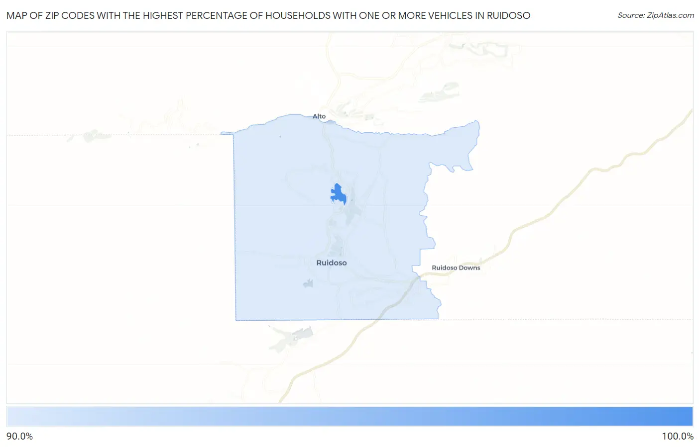 Zip Codes with the Highest Percentage of Households With One or more Vehicles in Ruidoso Map