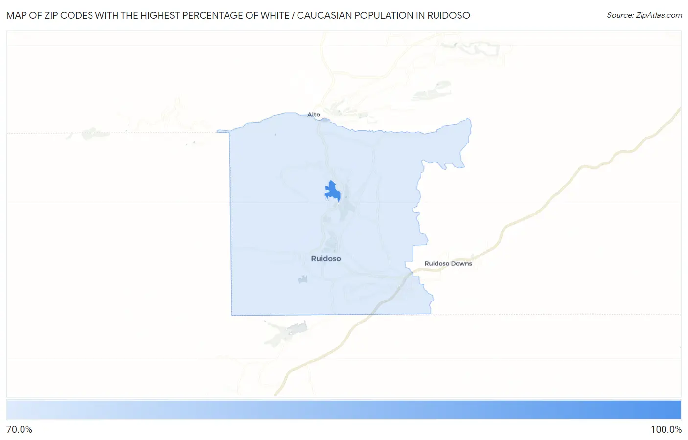 Zip Codes with the Highest Percentage of White / Caucasian Population in Ruidoso Map