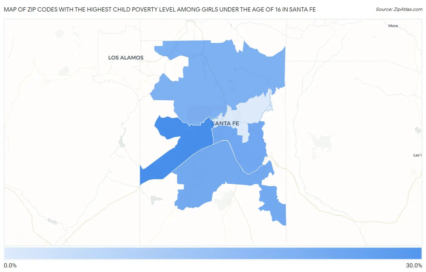 Zip Codes with the Highest Child Poverty Level Among Girls Under the Age of 16 in Santa Fe Map