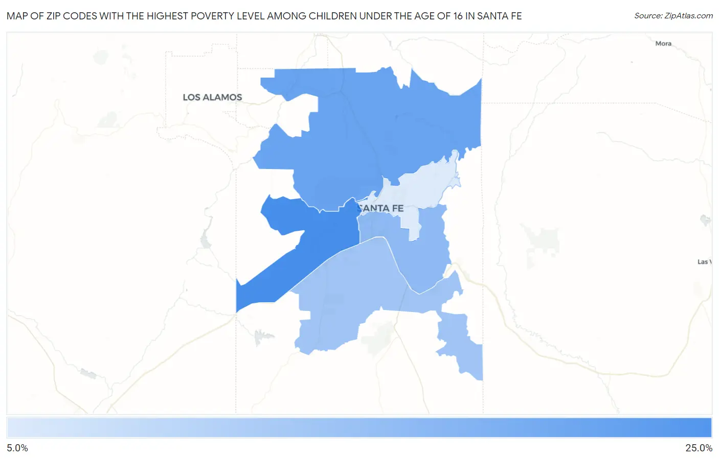 Zip Codes with the Highest Poverty Level Among Children Under the Age of 16 in Santa Fe Map