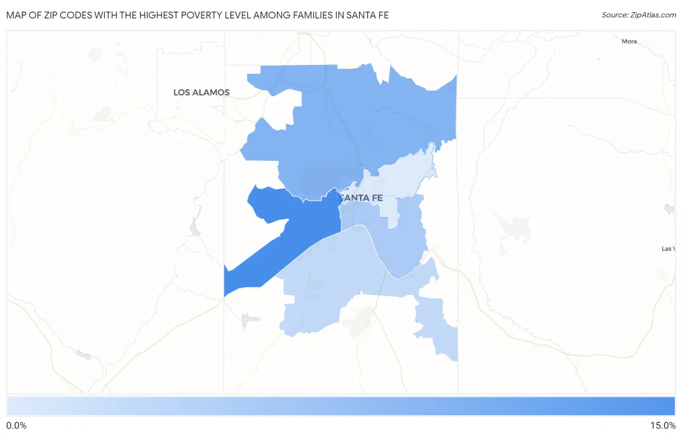 Zip Codes with the Highest Poverty Level Among Families in Santa Fe Map