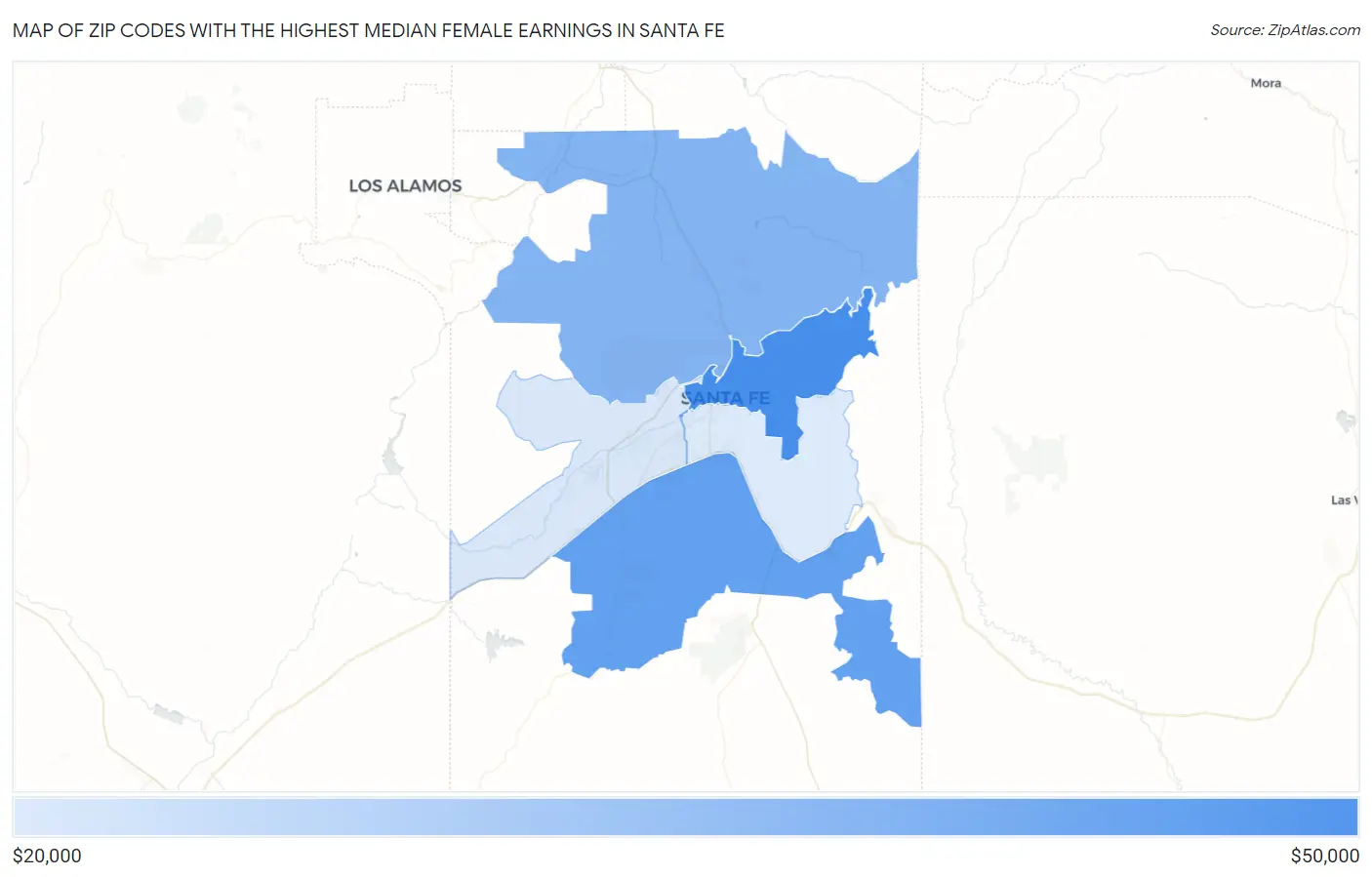 Zip Codes with the Highest Median Female Earnings in Santa Fe Map