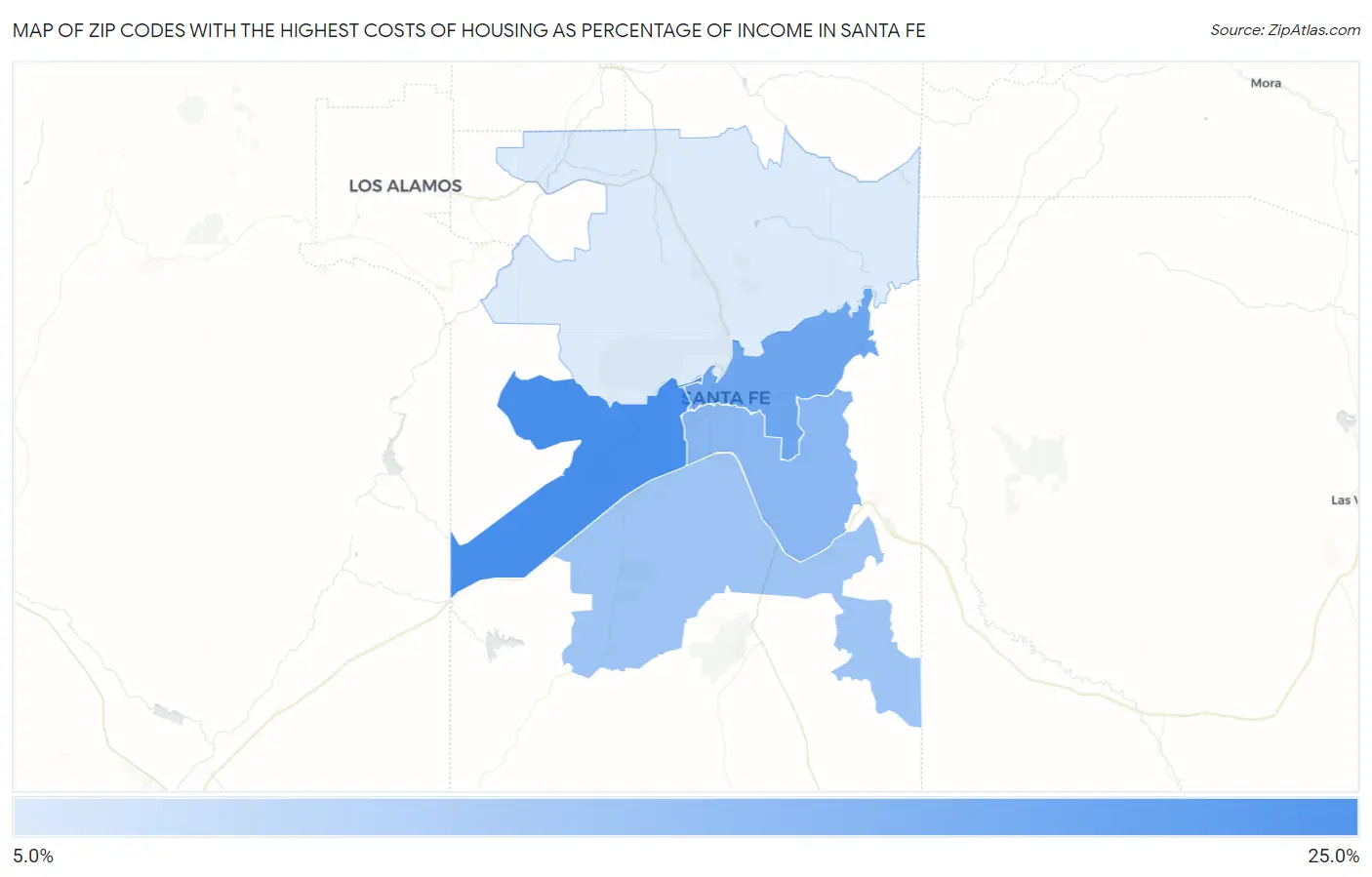 Zip Codes with the Highest Costs of Housing as Percentage of Income in Santa Fe Map
