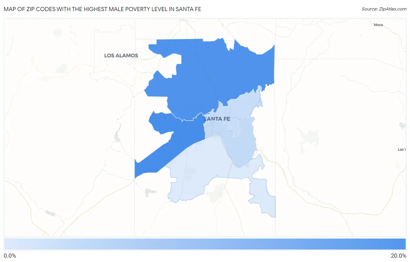 Zip Codes with the Highest Male Poverty Level in Santa Fe Map