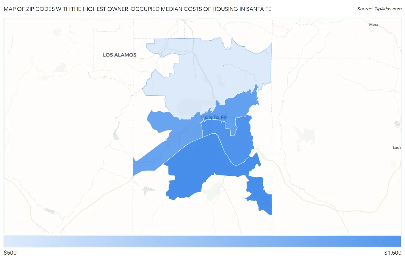 Zip Codes with the Highest Owner-Occupied Median Costs of Housing in Santa Fe Map