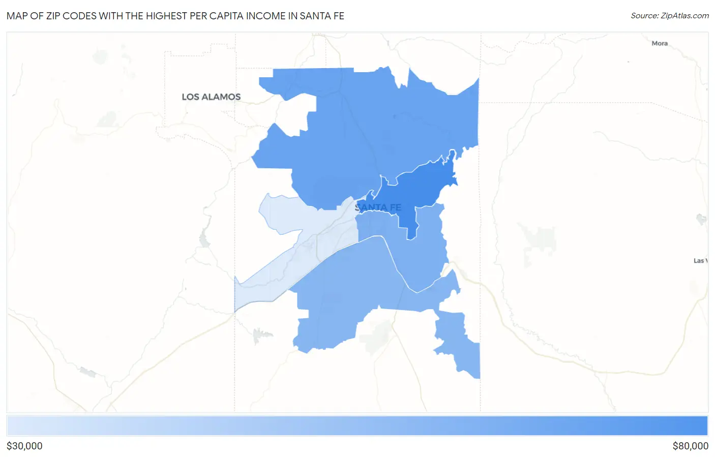 Zip Codes with the Highest Per Capita Income in Santa Fe Map