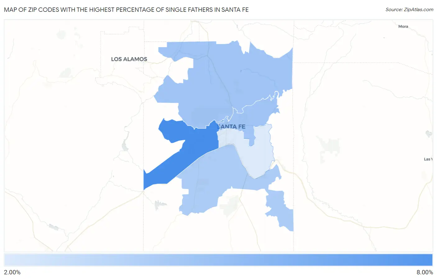 Zip Codes with the Highest Percentage of Single Fathers in Santa Fe Map