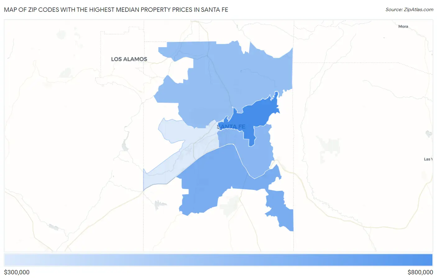 Zip Codes with the Highest Median Property Prices in Santa Fe Map
