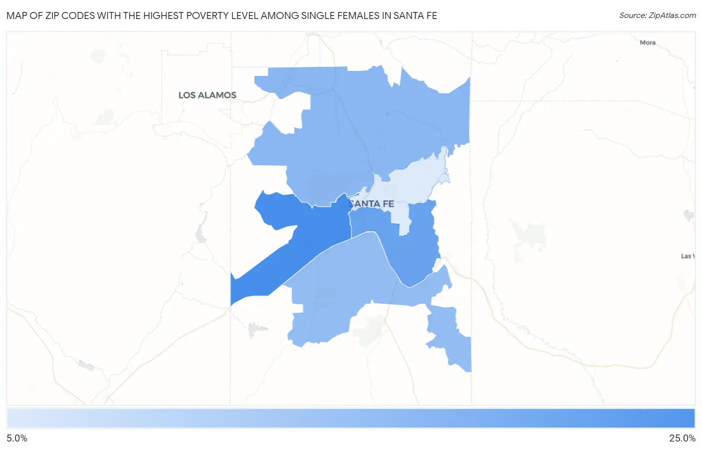 Zip Codes with the Highest Poverty Level Among Single Females in Santa Fe Map