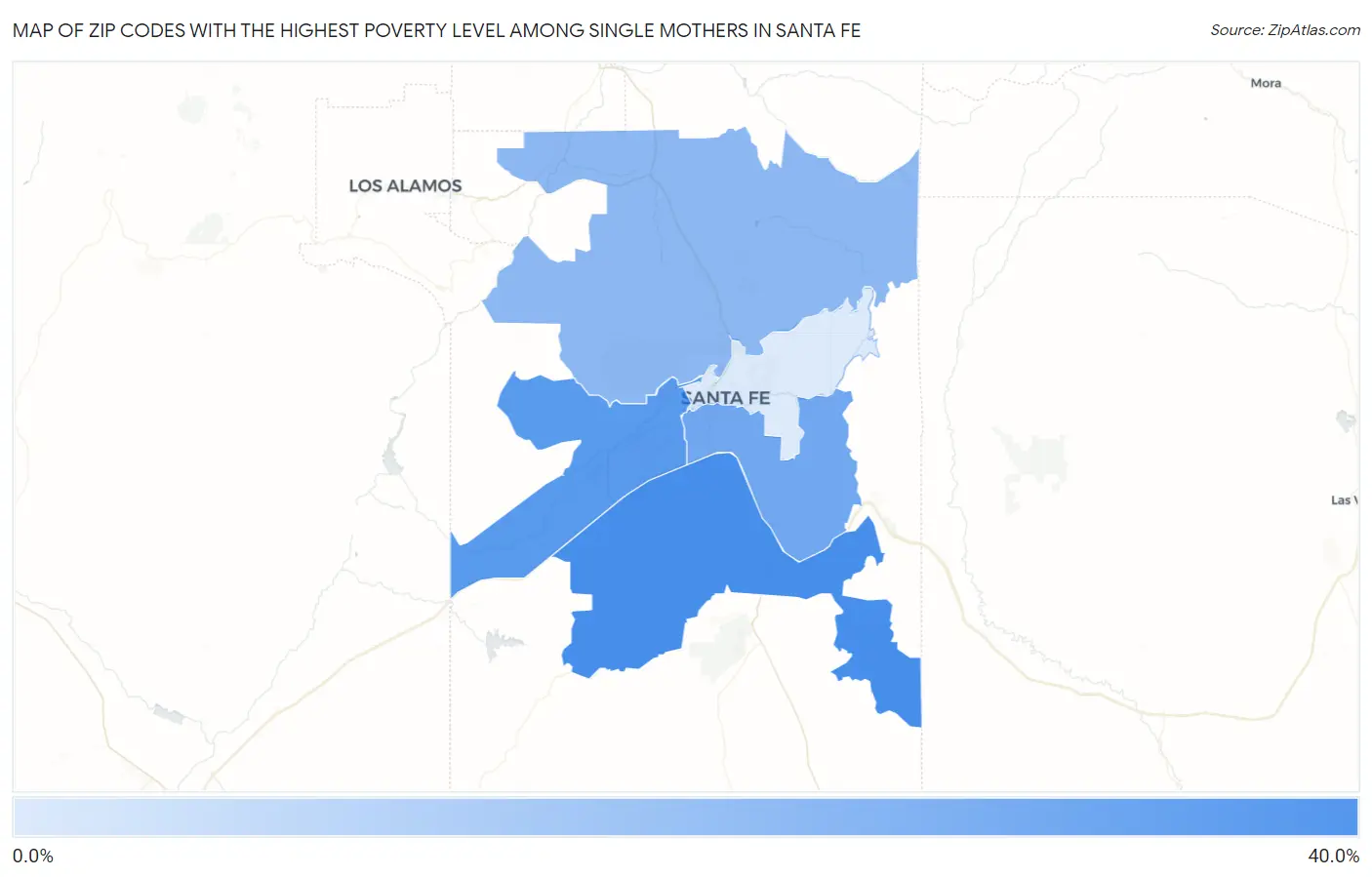 Zip Codes with the Highest Poverty Level Among Single Mothers in Santa Fe Map