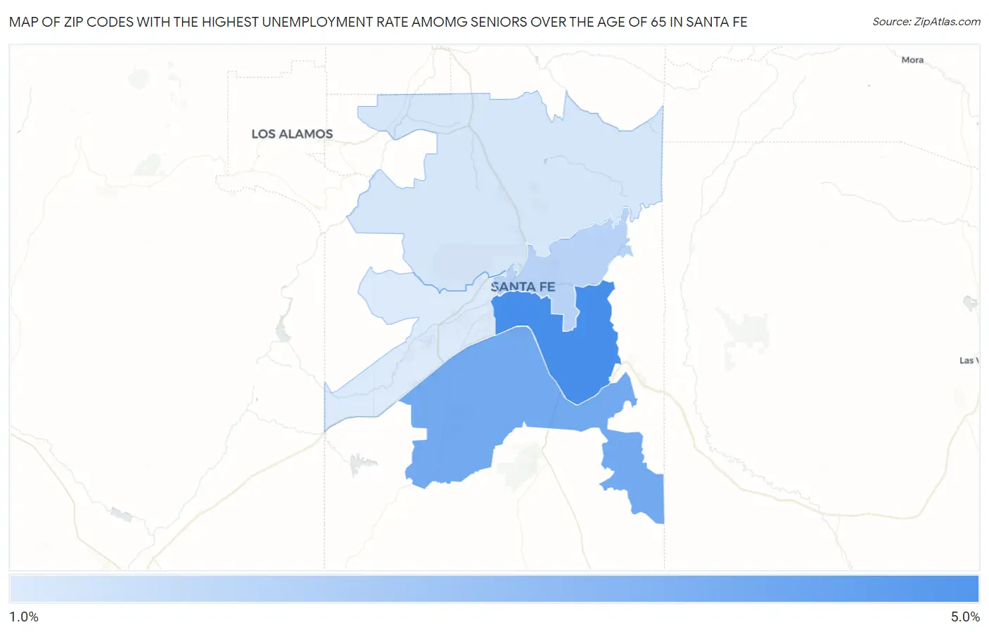Zip Codes with the Highest Unemployment Rate Amomg Seniors Over the Age of 65 in Santa Fe Map