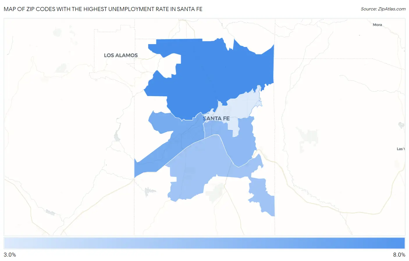 Zip Codes with the Highest Unemployment Rate in Santa Fe Map