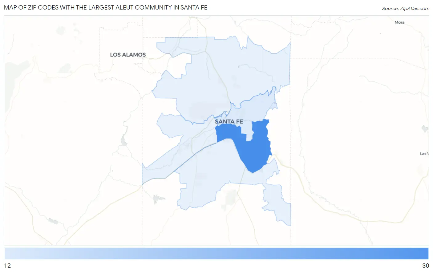 Zip Codes with the Largest Aleut Community in Santa Fe Map