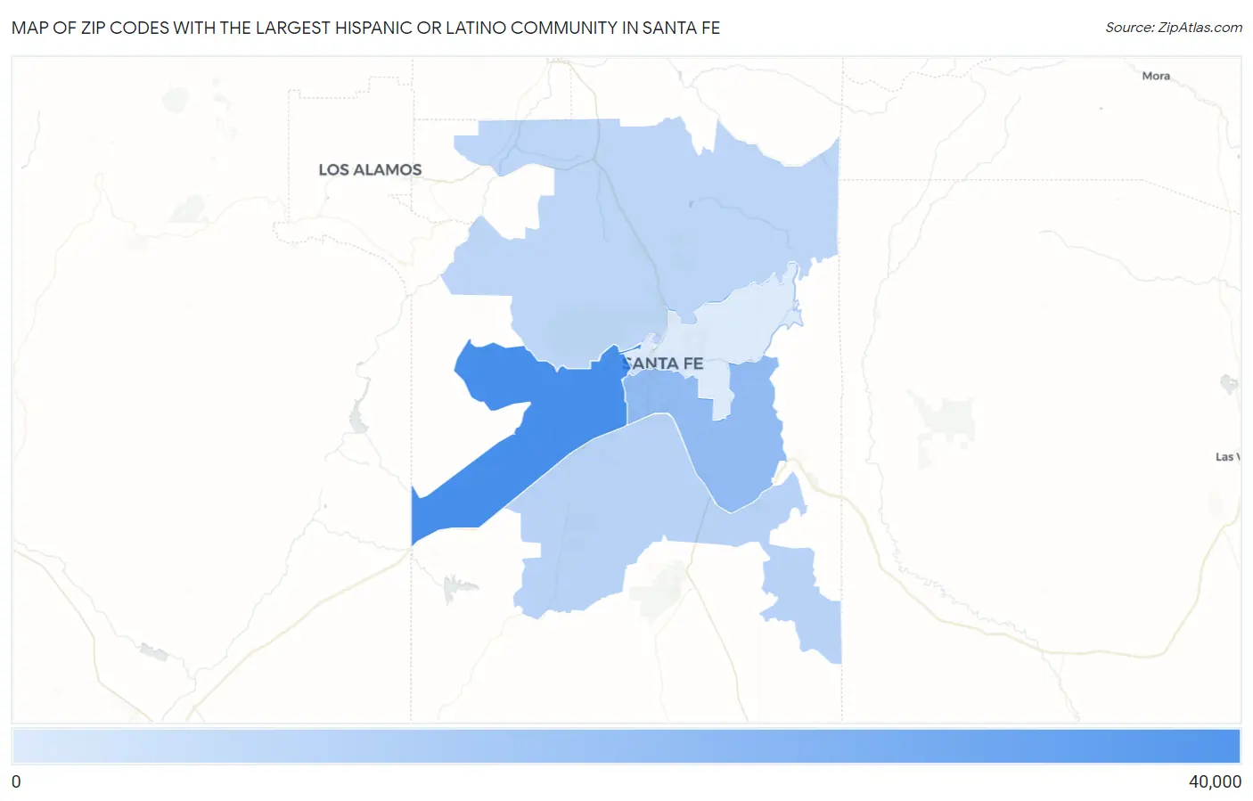 Zip Codes with the Largest Hispanic or Latino Community in Santa Fe Map