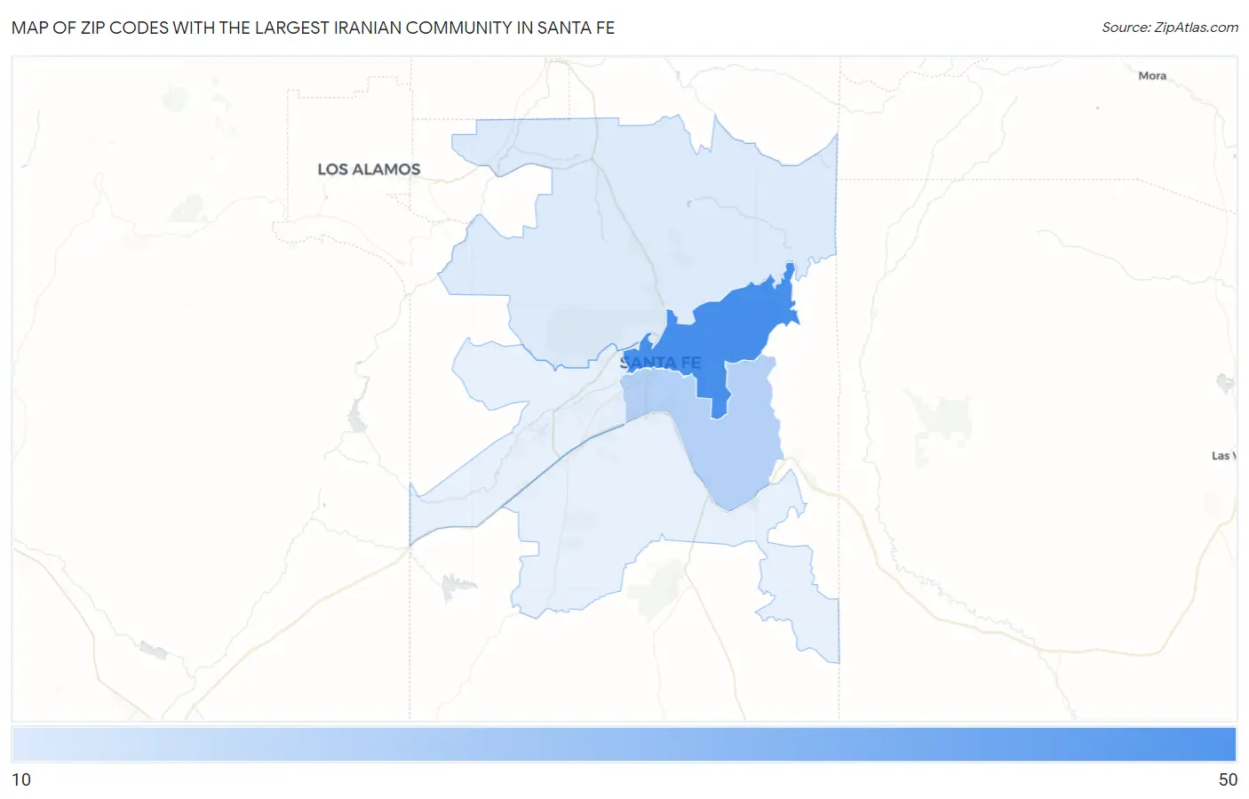 Zip Codes with the Largest Iranian Community in Santa Fe Map